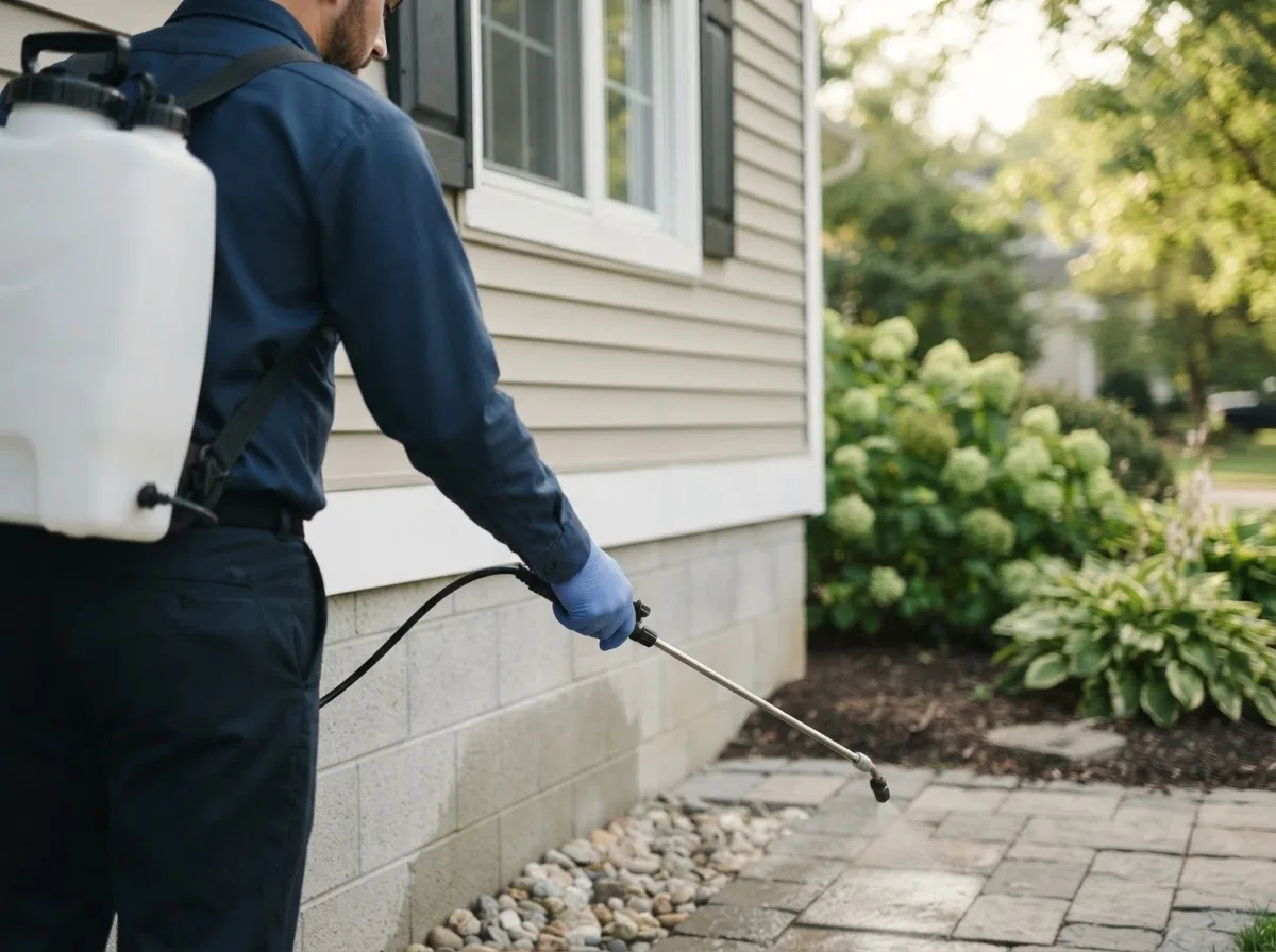 Pest control technician inspecting a home in Klamath Falls, OR